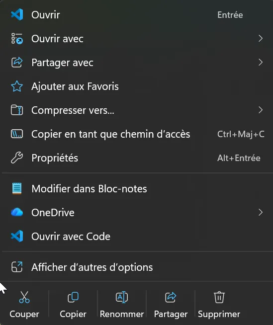 Menu contextuel Windows 11